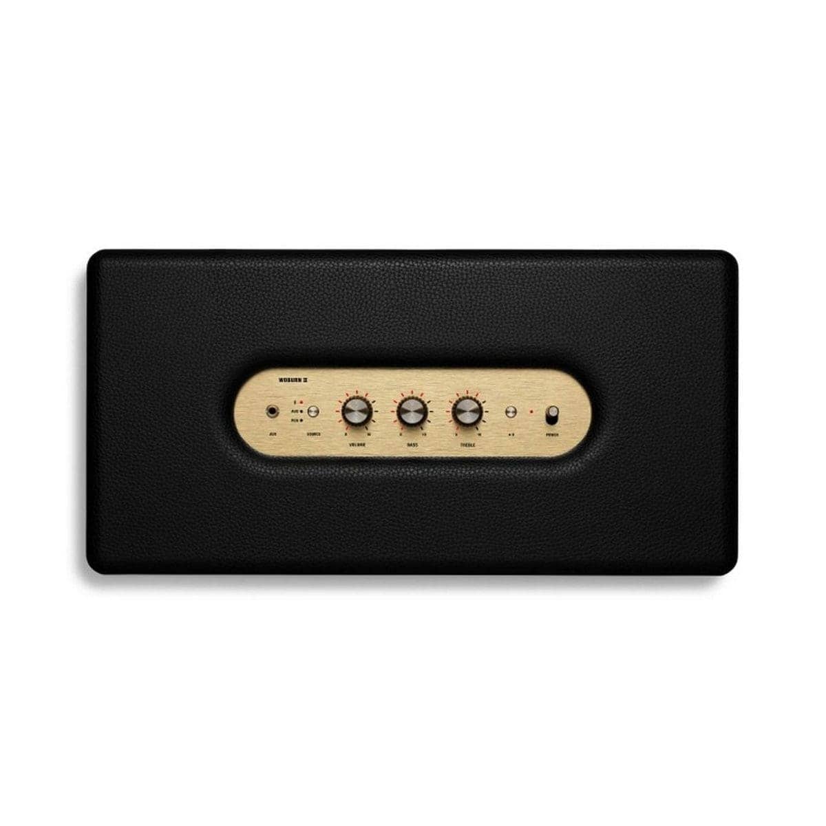 Marshall Woburn Ii Thiết Kế Để Bàn Loa Marshall Woburn II đặt trên bàn với mặt trước màu đen và logo Marshall