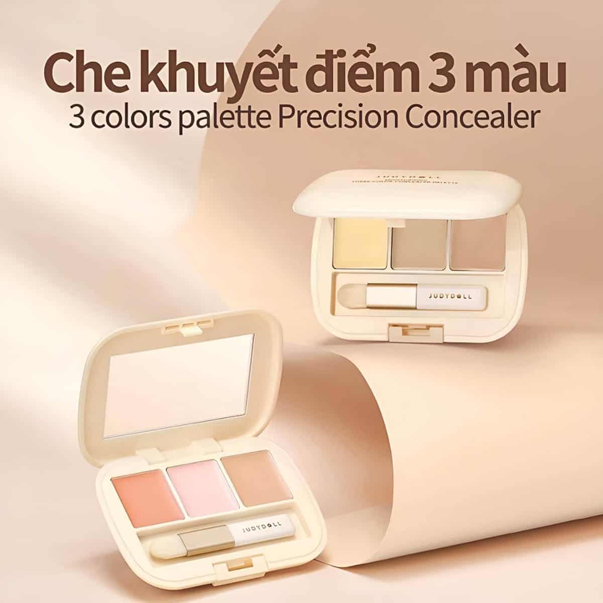 Hai Phối Màu Của Bảng Che Khuyết Điểm Judydoll Hai bảng che khuyết điểm ba màu Judydoll với nhóm màu beige và hồng đào