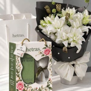 Set quà Hetras Hotel Therapy Body Wash sữa tắm fullsize 7 mùi kèm túi và hoa sáp sang trọng - Ảnh 6